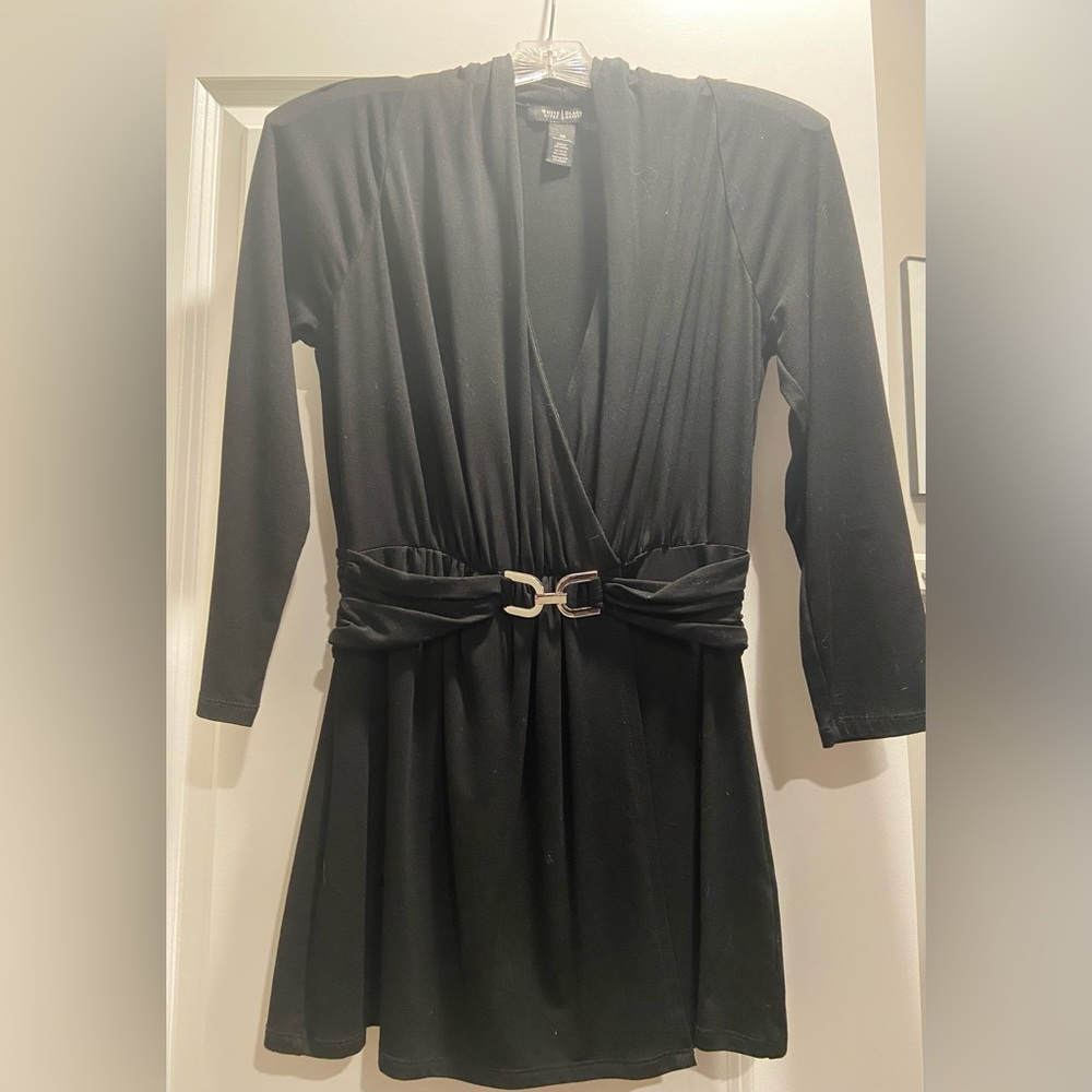 White House black market long sleeve surprise faux wrap top black